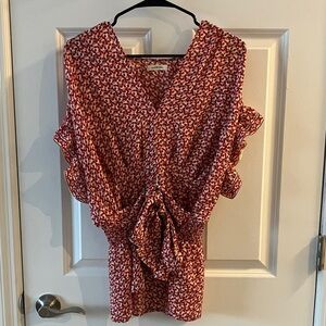 Max Studio Red Floral Ruffle Blouse